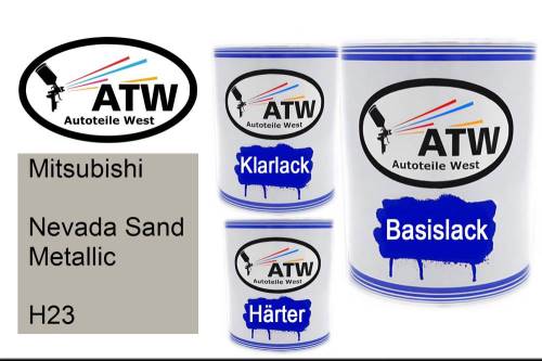 Mitsubishi, Nevada Sand Metallic, H23: 1L Lackdose + 1L Klarlack + 500ml Härter - Set, von ATW Autoteile West.